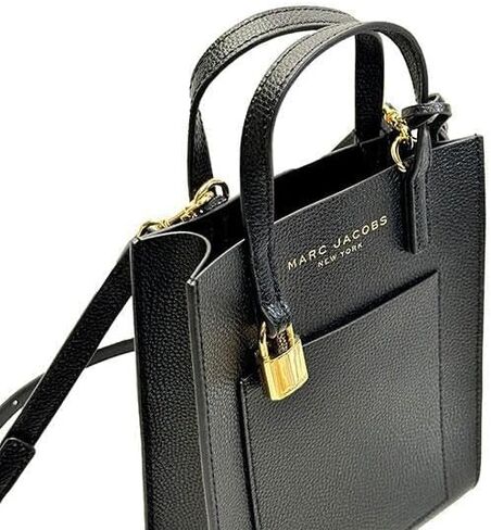 Marc Jacobs H001L03FA22 Mini Grind Black With Gold Hardware Leather Women's Micro Tote Bag in Saudi Arabia