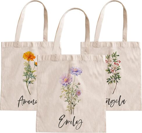 حقيبة يد نسائية مخصصة تحمل الاسم وزهرة الميلاد، مقاس 16 × 15، 12 زهرة، اقتراح وصيفة العروس، التقاعد in Kuwait