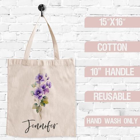 حقيبة يد نسائية مخصصة تحمل الاسم وزهرة الميلاد، مقاس 16 × 15، 12 زهرة، اقتراح وصيفة العروس، التقاعد in Kuwait