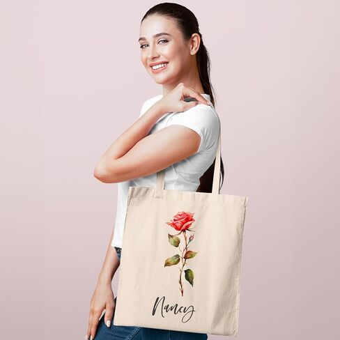 حقيبة يد نسائية مخصصة تحمل الاسم وزهرة الميلاد، مقاس 16 × 15، 12 زهرة، اقتراح وصيفة العروس، التقاعد in Kuwait