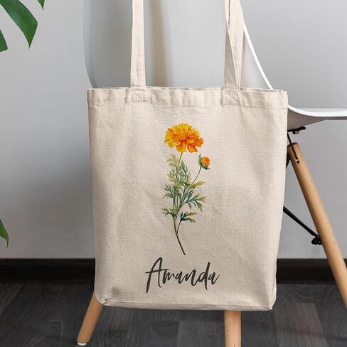 حقيبة يد نسائية مخصصة تحمل الاسم وزهرة الميلاد، مقاس 16 × 15، 12 زهرة، اقتراح وصيفة العروس، التقاعد in Kuwait