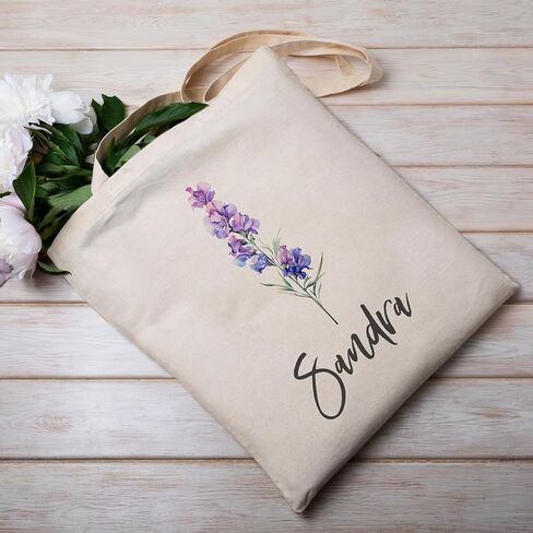 حقيبة يد نسائية مخصصة تحمل الاسم وزهرة الميلاد، مقاس 16 × 15، 12 زهرة، اقتراح وصيفة العروس، التقاعد in Kuwait