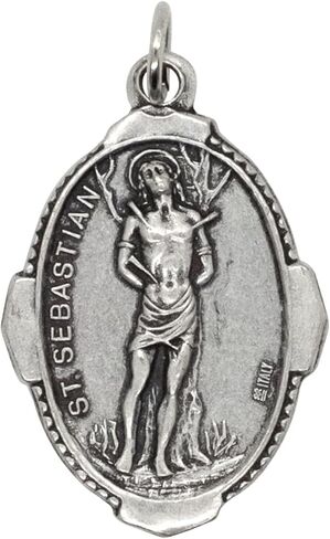 Saint Sebastian Medal Pendant and The Lacrosse Prayer Holy Card | Great Catholic Sport Gift for Confirmation | Protection and Faith for Athletes | Made in Italy in Saudi Arabia