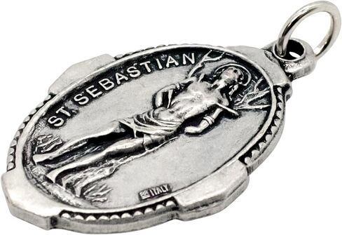 Saint Sebastian Medal Pendant and The Lacrosse Prayer Holy Card | Great Catholic Sport Gift for Confirmation | Protection and Faith for Athletes | Made in Italy in Saudi Arabia