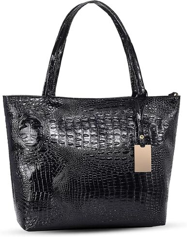 Mahadeku Large Capacity Crocodile Print Leather Tote Bag Reliable Zipper Long-Lasting Roomier for Work Travel Gym Silver in Saudi Arabia