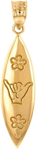 10k Yellow Gold Hawaiian Shaka Hang Loose Surfboard Sign Pendant in Saudi Arabia