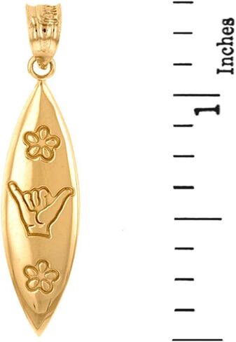 10k Yellow Gold Hawaiian Shaka Hang Loose Surfboard Sign Pendant in Saudi Arabia