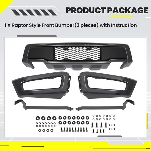 KUAFU Front Bumper Assembly W/Fog Light Holes Compatible with 2018-2020 Ford F150 Raptor Style Steel+Plastic Powder Coated Gray+Black 3Pcs in Saudi Arabia