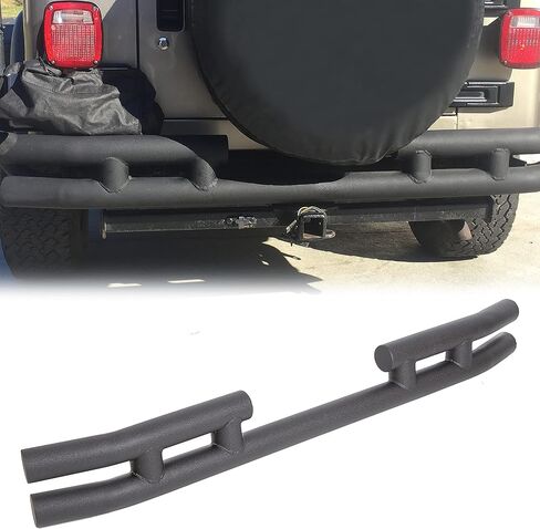 KUAFU Rear Dual Tube bumper Compatible with 1997-2006 Jeep Wrangler TJ 1986-1996 YJ Steel Textured Black in Saudi Arabia