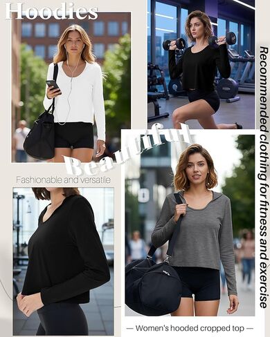 3 Pack Women's Cropped Hoodies Long Sleeve Lightweight Hooded Shirts U Neck Crop Tops Basic Casual Pullover in Saudi Arabia