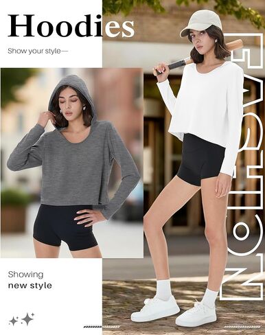 3 Pack Women's Cropped Hoodies Long Sleeve Lightweight Hooded Shirts U Neck Crop Tops Basic Casual Pullover in Saudi Arabia