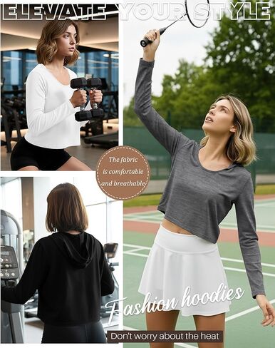 3 Pack Women's Cropped Hoodies Long Sleeve Lightweight Hooded Shirts U Neck Crop Tops Basic Casual Pullover in Saudi Arabia