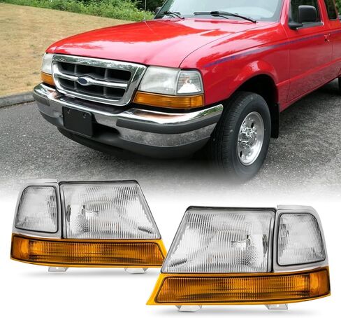 AKKON - Fits 1998-2000 Ford Ranger Chrome Headlights w/Corner Lamp Amber Signal Pair Driver+Passenger 98 99 00 in Saudi Arabia