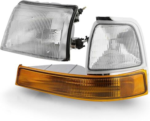 AKKON - Fits 1998-2000 Ford Ranger Chrome Headlights w/Corner Lamp Amber Signal Pair Driver+Passenger 98 99 00 in Saudi Arabia