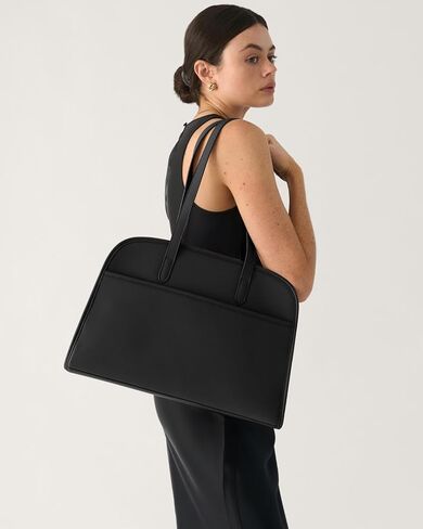 Work Tote Bags for Women 15.6 Inch - Laptop Tote Bag with Zip Compartments - Briefcase for Women Professional for Computer - Large PU Leather Office Purse - Black in Saudi Arabia