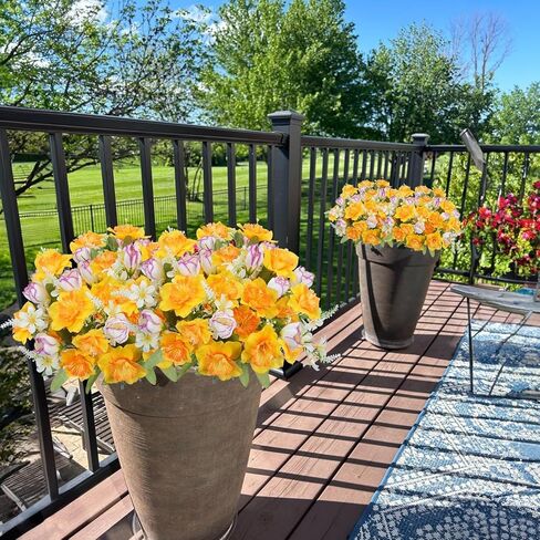 HUAESIN 4 Bundles Daffodils Artificial Flowers Silk Narcissus Yellow Easter Flower Bouquets with Faux Tulip for Vase Fake Spring Cemetery Flowers for Grave Home Kitchen Table Centerpieces Outdoor in Kuwait