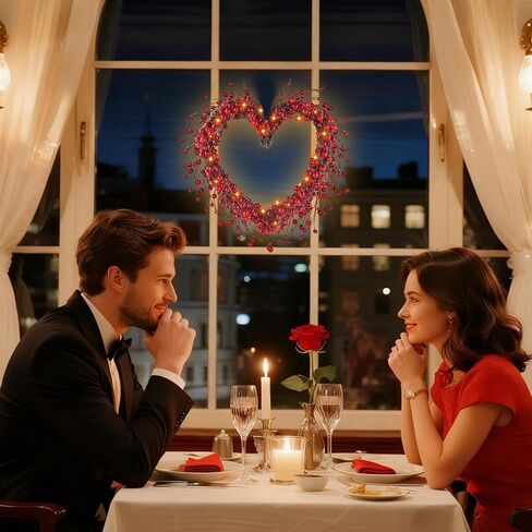 DR.DUDU إكليل عيد الحب، 15 بوصة LED مضاءة على شكل قلب التوت الأحمر أكاليل عيد الحب للباب الأمامي، أكاليل صناعية تعمل بالبطارية لتزيين المنزل لرف الجدار الداخلي الخارجي in Kuwait