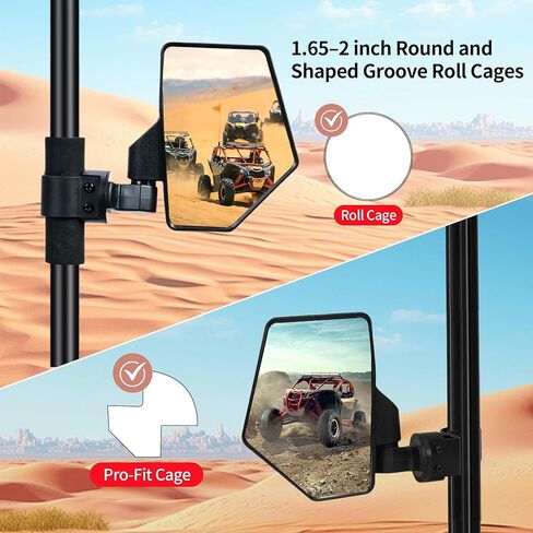 Mirrors Rear View Mirror HD Shatterproof UTV Side Mirrors Foldable Wide Angle UTV Mirrors Fits 1.65-2 inch Roll Cage, for Polaris RZR, Can-Am Maverick Defender, Universal Fit Side Mirror Kit in Saudi Arabia