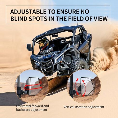 Mirrors Rear View Mirror HD Shatterproof UTV Side Mirrors Foldable Wide Angle UTV Mirrors Fits 1.65-2 inch Roll Cage, for Polaris RZR, Can-Am Maverick Defender, Universal Fit Side Mirror Kit in Saudi Arabia