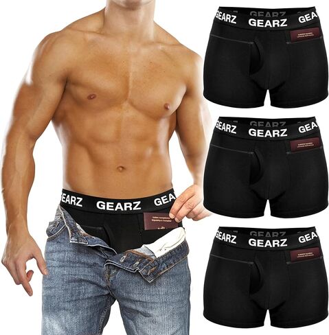 GEARZ 3 عبوات من الملابس الداخلية للرجال ذات الجيب المخفي مع جيوب داخلية للسفر مقاومة للنشل - محفظة مضادة للسرقة in Saudi Arabia