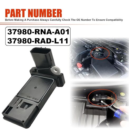 37980-RNA-A01 مستشعر تدفق الهواء الشامل MAF مناسب لـ Acura MDX 07-13، ILX 13-14، RDX TL، Odyssey 07-14، Honda Accord 03-14، Pilot Ridgeline Civic استبدال 37980-RAD-L11 MAF0033 in Kuwait