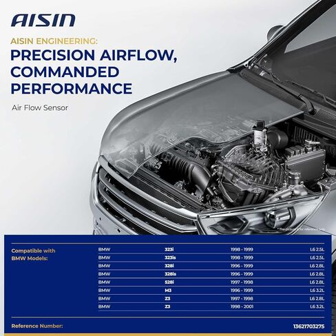 AISIN MAFBM-00156 مستشعر تدفق الهواء الشامل (MAF) مع غطاء - متوافق مع BMW 323i 323is 1998-1999، 328i 328is M3 1996-1999، 528i 1997-1998، Z3 1997-2001 - مع 5 دبابيس in Saudi Arabia