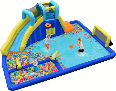 BOUNTECH Inflatable Water Slides, 17x12FT Giant Waterslide Park for Outdoor w/Water Soccer Splash Pool, Dual Water Cannons, Blow up Water Slide Inflatables for Kids and Adults Backyard Party Gifts in Kuwait