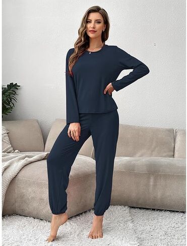 Women Winter Soft Pajama Set Solid Pullover Long Sleeve lounge Sets Lightweight Loungewear Sleepwear 2 Piece Sets Spring in Saudi Arabia