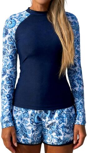 Ruziyoog Women Rash Guard Swimsuit Two Piece Long Sleeve UV Protection Swimwear Tummy Control Bathing Suit with Shorts in Saudi Arabia