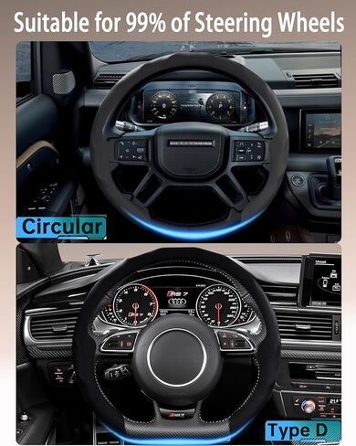 Premium Nappa Leather Steering Wheel Cover, Universal 15 in Car Steering Wheel Cover, Non-Slip and Breathable, Fits Most Cars(Black) in Kuwait