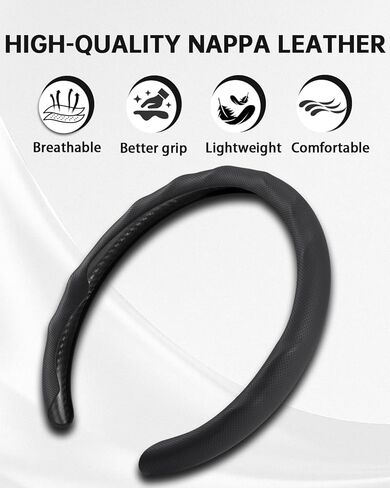 Premium Nappa Leather Steering Wheel Cover, Universal 15 in Car Steering Wheel Cover, Non-Slip and Breathable, Fits Most Cars(Black) in Kuwait