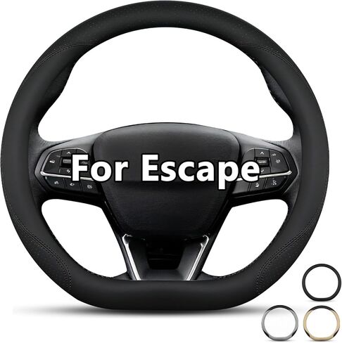 غطاء عجلة القيادة المسطحة السفلية لسيارة Ford Escape، على شكل حرف D مضاد للانزلاق مناسب حسب الطلب لسيارة Escape 2019-2025 جلد قابل للتنفس (أسود) in Kuwait