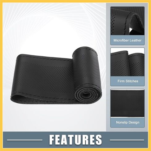 Car Hand Sewn DIY Steering Wheel Cover Breathable Comfortable 38cm Stitch on Wrap Cover Microfiber Leather Black Stitches Auto Replacement Parts in Saudi Arabia