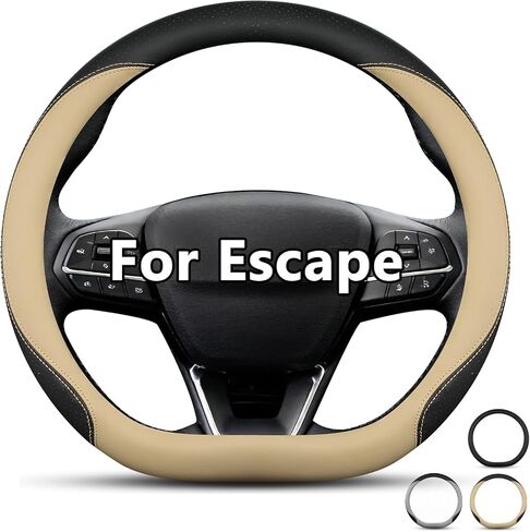غطاء عجلة القيادة المسطحة السفلية لسيارة Ford Escape، على شكل حرف D مضاد للانزلاق مناسب حسب الطلب لسيارة Escape 2019-2025 جلد قابل للتنفس (أسود) in Saudi Arabia