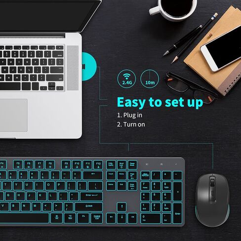 لوحة مفاتيح وماوس لاسلكيين، تصميم مضغوط مريح ورفيع للغاية، لوحة مفاتيح USB صامتة لاسلكية 2.4 جيجا هرتز وماوس لنظام التشغيل Windows، Mac OS، الكمبيوتر، سطح المكتب، الكمبيوتر الشخصي، الكمبيوتر المحمول - أخضر أبيض in Kuwait