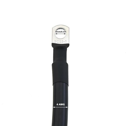 4 AWG Battery Cables with Terminals, 12 Inch Pure Copper Power Inverter Cables for Solar Applications, Vehicles, RVs, Cars (5/16" Lug, Black) in Saudi Arabia