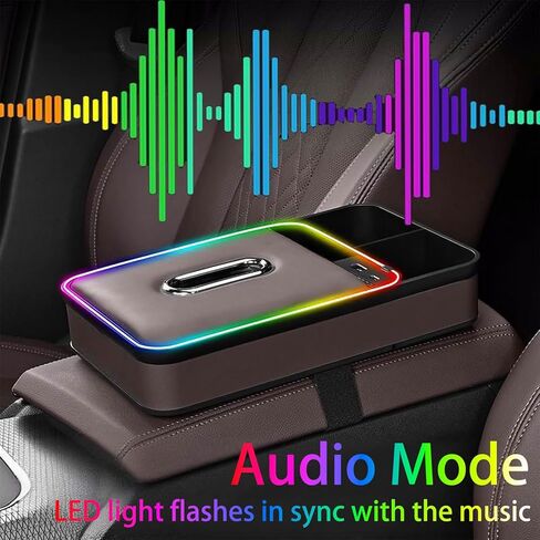 غطاء وحدة التحكم المركزية للسيارة 5 في 1 مع حاملات أكواب بإضاءة LED بـ 7 ألوان وصندوق مناديل وفتحة للهاتف وغطاء مسند ذراع من الجلد المصنوع من الألياف الدقيقة وملحقات داخلية لمعظم المركبات (بني) in Kuwait