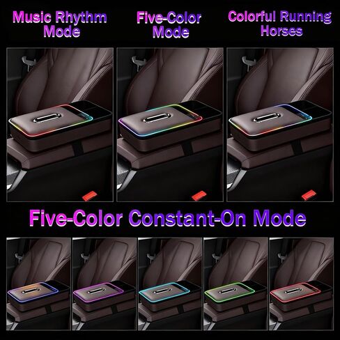 غطاء وحدة التحكم المركزية للسيارة 5 في 1 مع حاملات أكواب بإضاءة LED بـ 7 ألوان وصندوق مناديل وفتحة للهاتف وغطاء مسند ذراع من الجلد المصنوع من الألياف الدقيقة وملحقات داخلية لمعظم المركبات (بني) in Kuwait