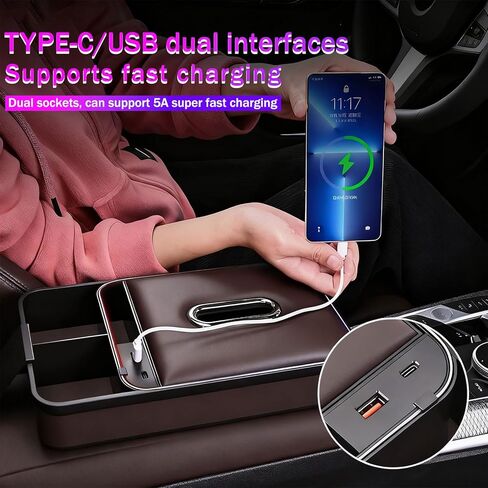 غطاء وحدة التحكم المركزية للسيارة 5 في 1 مع حاملات أكواب بإضاءة LED بـ 7 ألوان وصندوق مناديل وفتحة للهاتف وغطاء مسند ذراع من الجلد المصنوع من الألياف الدقيقة وملحقات داخلية لمعظم المركبات (بني) in Kuwait