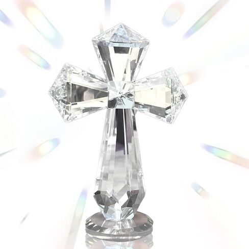 REIKOMO Crystal Cross Figurine – Clear Standing Cross for Home Decor, Wedding Decoration, Prayer, and Inspirational Display (Colorful) in Saudi Arabia