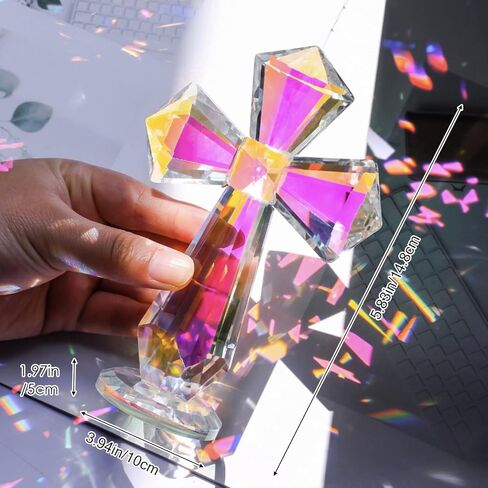 REIKOMO Crystal Cross Figurine – Clear Standing Cross for Home Decor, Wedding Decoration, Prayer, and Inspirational Display (Colorful) in Saudi Arabia