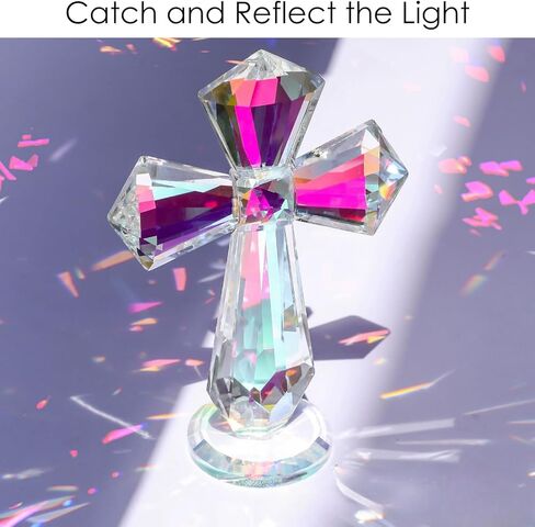 REIKOMO Crystal Cross Figurine – Clear Standing Cross for Home Decor, Wedding Decoration, Prayer, and Inspirational Display (Colorful) in Saudi Arabia