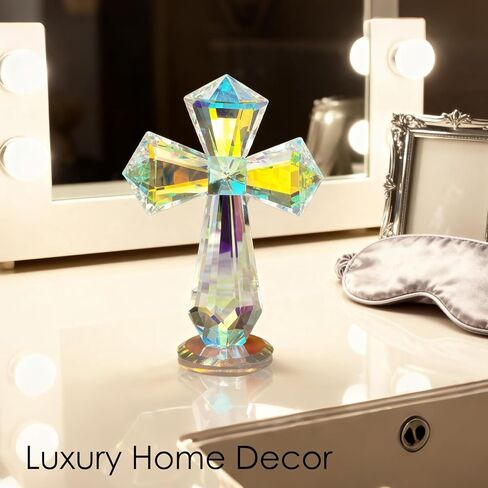 REIKOMO Crystal Cross Figurine – Clear Standing Cross for Home Decor, Wedding Decoration, Prayer, and Inspirational Display (Colorful) in Saudi Arabia