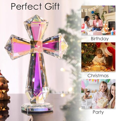 REIKOMO Crystal Cross Figurine – Clear Standing Cross for Home Decor, Wedding Decoration, Prayer, and Inspirational Display (Colorful) in Saudi Arabia