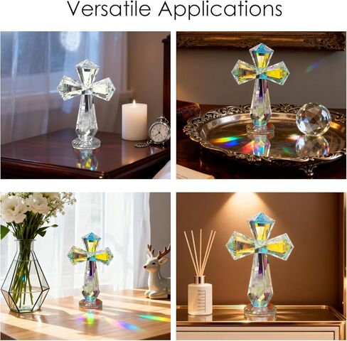 REIKOMO Crystal Cross Figurine – Clear Standing Cross for Home Decor, Wedding Decoration, Prayer, and Inspirational Display (Colorful) in Saudi Arabia