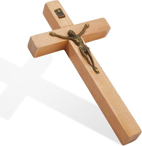 DICOSMETIC Small Wooden Wall Cross 15.1x8x2.2cm Black Wood Cross with Alloy Jesus St Benedict Crucifix Catholic Crucifix for Wall Religious Christmas Easter Gift for Home and Office Decor in Saudi Arabia
