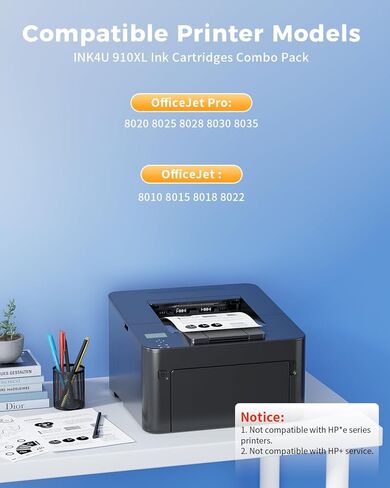 خراطيش حبر 910XL لطابعات HP بديلة متوافقة لحزمة خراطيش الحبر HP 910XL كومبو تعمل مع طابعة OfficeJet Pro 8020 8025 8028 8030 8035 8010 8015 8018 8022 (1BK/1C/1M/1Y، 4 عبوات) in Kuwait