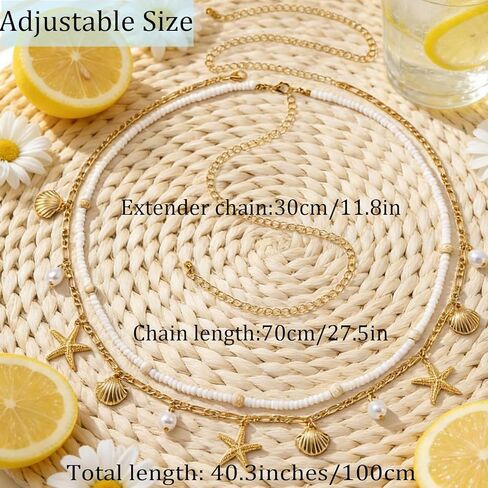 سلسلة خصر نجم البحر الذهبية للنساء قطعتين سلسلة بطن ذات طبقات قابلة للتعديل، سلسلة بوهيمية مطرزة بالخرز للشاطئ، مهرجان الصيف، العطلات وإكسسوارات بوهو in Kuwait