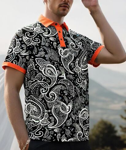 Mens Golf Shirt Short Sleeve Print Moisture Wicking Performance Tennis Polo Shirts for Men in Saudi Arabia