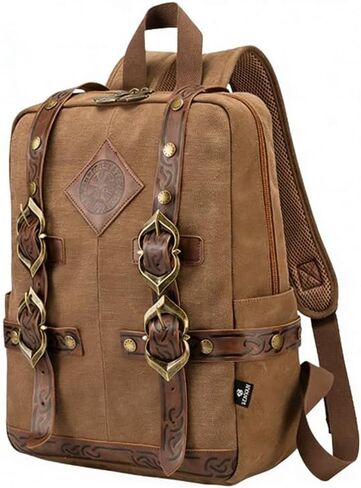 حقيبة ظهر قماشية كلاسيكية من الفايكنج السلتيك للرجال والنساء، حقيبة ظهر بحزام شبكي مسامي للتنقل في الحرم الجامعي (بني كاكي) (عقدة سلتيك) in Kuwait